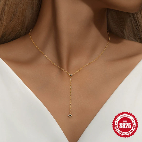 Wholesale S925 Sterling Silver Yshaped Geometric Diamondencrusted Electroplated Clavicle Chain Necklace For Women