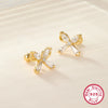 Wholesale S925 Sterling Silver Zircon Bow Nut Niche Design Screw Ear Bone Nail Earrings For Women