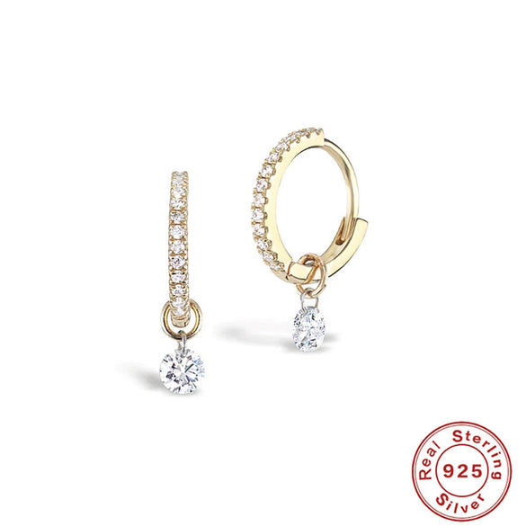 Wholesale S925 Sterling Silver Zircon Earrings With Pendant Triple Perforated Geometric Highend Fashion Women's Earrings