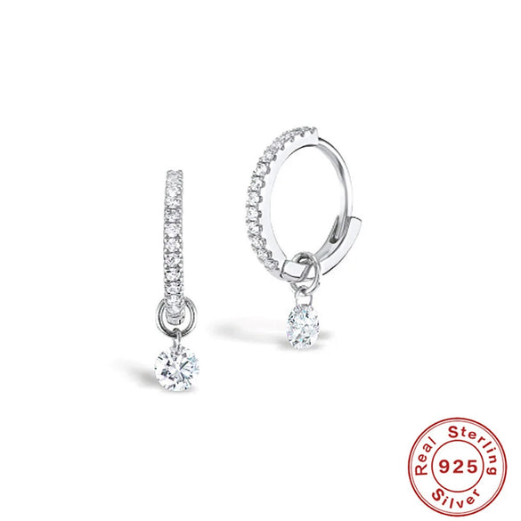Wholesale S925 Sterling Silver Zircon Earrings With Pendant Triple Perforated Geometric Highend Fashion Women's Earrings