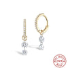 Wholesale S925 Sterling Silver Zircon Earrings With Pendant Triple Perforated Geometric Highend Fashion Women's Earrings