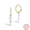 Wholesale S925 Sterling Silver Zircon Earrings With Pendant Triple Perforated Geometric Highend Fashion Women's Earrings