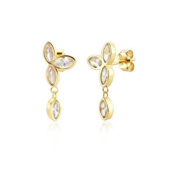 Wholesale S925 Sterling Silver Zircon Hanging Chain Earring With Plant Flower Design And Platinum Or 18K Gold Electroplating