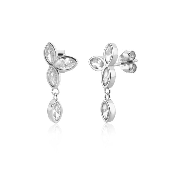 Wholesale S925 Sterling Silver Zircon Hanging Chain Earring With Plant Flower Design And Platinum Or 18K Gold Electroplating