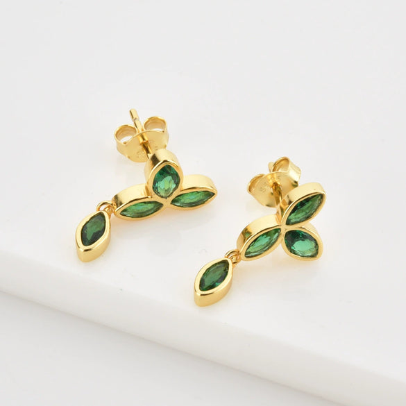 Wholesale S925 Sterling Silver Zircon Hanging Chain Earring With Plant Flower Design And Platinum Or 18K Gold Electroplating