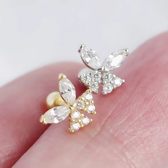 Wholesale S925 Sterling Silver Zircon Insect Butterfly Style Earring