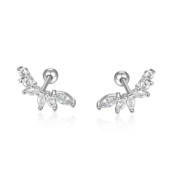 Wholesale S925 Sterling Silver Zircon Leaf Petal Niche Design Screw Ear Bone Nail Earrings With Flower Pattern