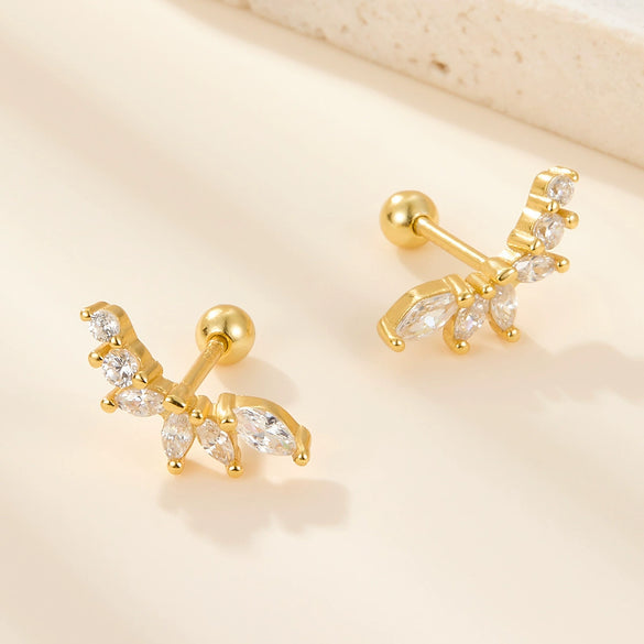 Wholesale S925 Sterling Silver Zircon Leaf Petal Niche Design Screw Ear Bone Nail Earrings With Flower Pattern