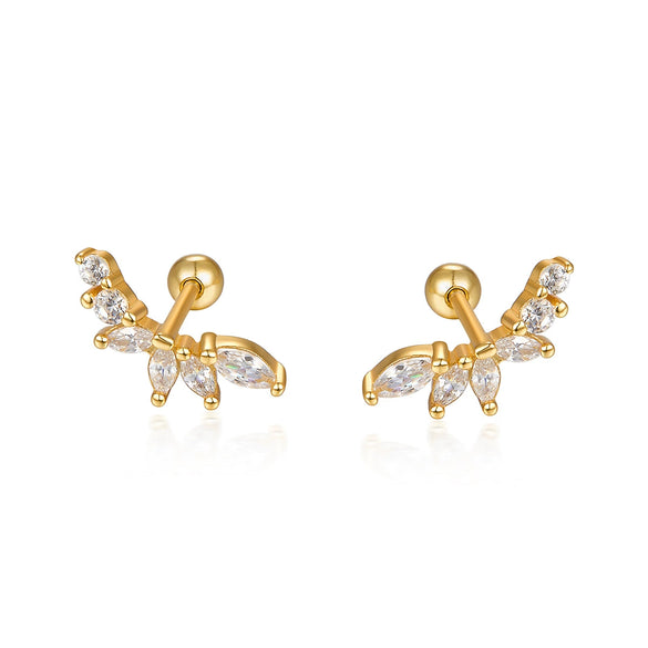 Wholesale S925 Sterling Silver Zircon Leaf Petal Niche Design Screw Ear Bone Nail Earrings With Flower Pattern