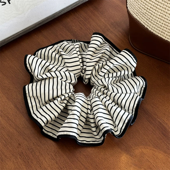 Wholesale Satin Handmade Black And White Striped Hair Ring For Women