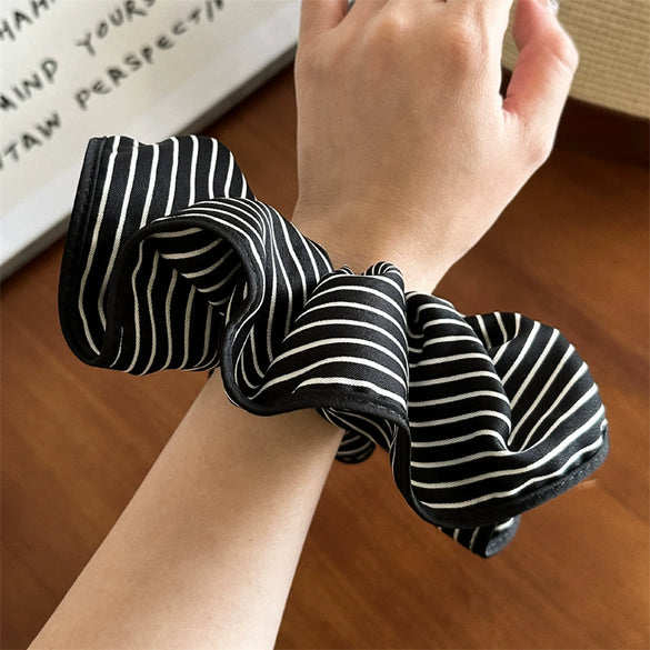 Wholesale Satin Handmade Black And White Striped Hair Ring For Women