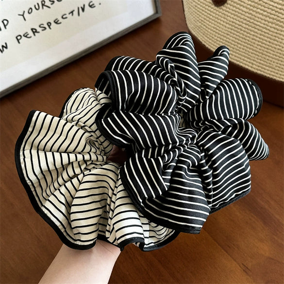 Wholesale Satin Handmade Black And White Striped Hair Ring For Women
