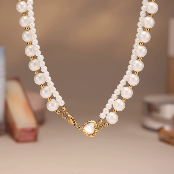 Wholesale Seamless Highlight Shijia Beads Double Layer Necklace Stainless Steel And Titanium Steel Geometric Pattern Electroplating For Women