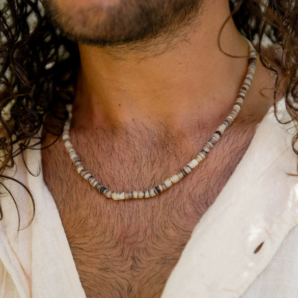 Wholesale Seashell And Stainless Steel Geometric Handmade Oshaped Chain Men's Vintage Clavicle Necklace