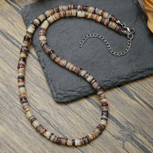 Wholesale Seashell And Stainless Steel Geometric Handmade Oshaped Chain Men's Vintage Clavicle Necklace