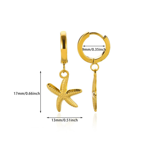 Wholesale Seaside Beach Wind Marine Life Series Stainless Steel Earrings With Starfish Conch Dolphin Seahorse Octopus Geometric Design Electroplated