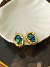 Wholesale Self Designed Geometric Oval Irregular Shell Earrings For Women S925 Silver Needle Copper With Real Gold Electroplated
