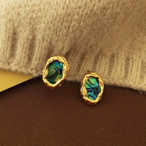 Wholesale Self Designed Geometric Oval Irregular Shell Earrings For Women S925 Silver Needle Copper With Real Gold Electroplated