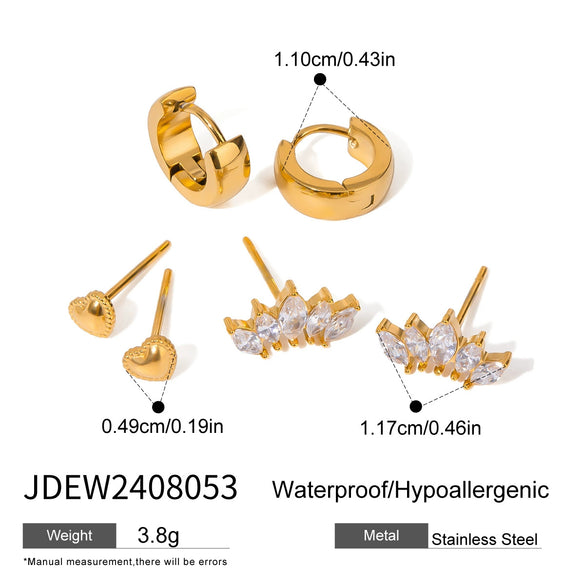 Wholesale Set Of Three Pairs Of Stainless Steel Pearl Hammered Earrings With Geometric Design For Women