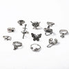 Wholesale Set Ring Punk Style Snakeshaped Butterfly Animal Combination Alloy Electroplated 12Piece Set