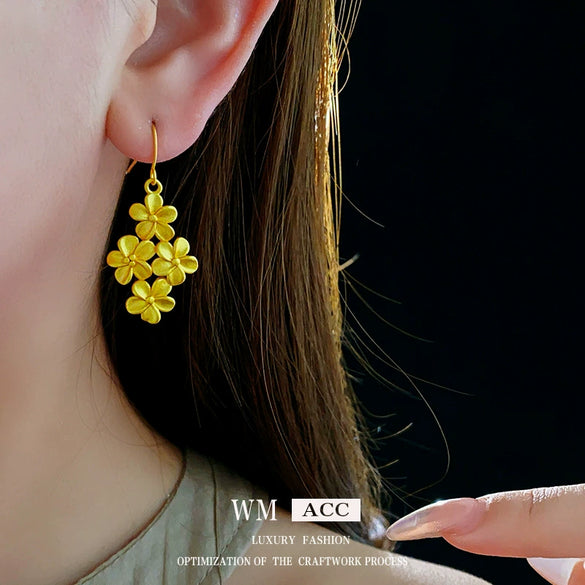 Wholesale Shajin Flower Ear Hooks Electroplated Light Luxury Earrings