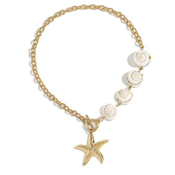 Wholesale Shell Alloy Imitation Pearls Geometric Handmade Women's Niche Natural Starfish Mermaid Casual Clavicle Necklace