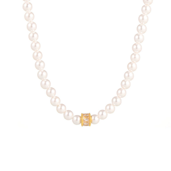 Wholesale Shell Beads Copper Zircon Princess Style Geometric And Letter Pattern Electroplated Pendant Beaded Necklace For Women