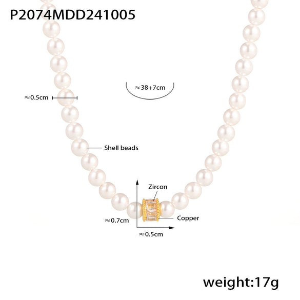 Wholesale Shell Beads Copper Zircon Princess Style Geometric And Letter Pattern Electroplated Pendant Beaded Necklace For Women
