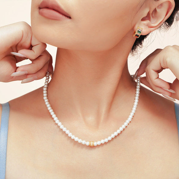 Wholesale Shell Beads Copper Zircon Princess Style Geometric And Letter Pattern Electroplated Pendant Beaded Necklace For Women
