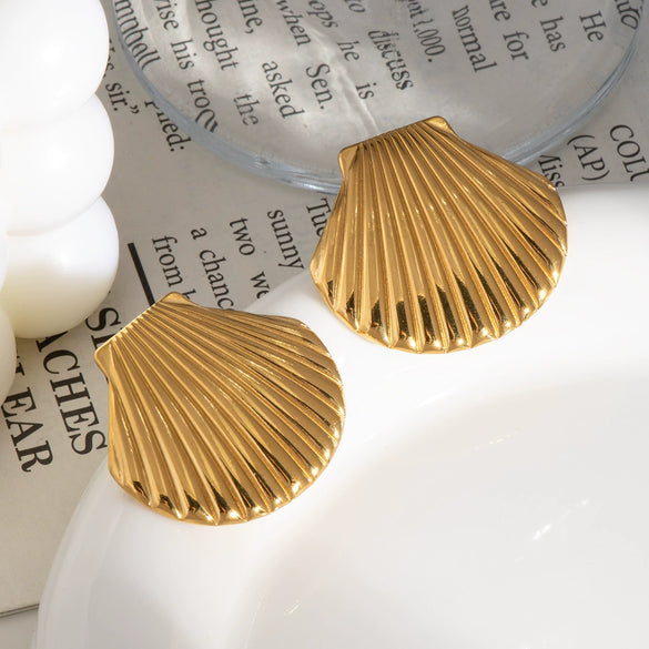 Wholesale Shell Earrings For Women Fashion Minimalist Style Stainless Steel Pvd Furnace Vacuum Real Gold Plated