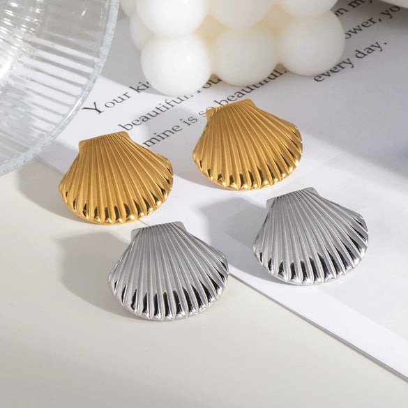 Wholesale Shell Earrings For Women Fashion Minimalist Style Stainless Steel Pvd Furnace Vacuum Real Gold Plated