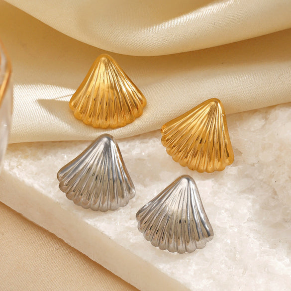 Wholesale Shell Earrings Stainless Steel Geometric Minimalist Electroplating Style For Women
