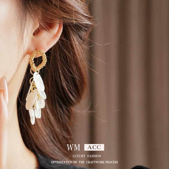 Wholesale Shell Geometric Tassel Earrings With Electroplating Light Luxury Highend Style For Women