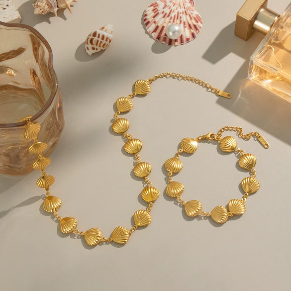 Wholesale Shell Jewelry Set With Marine Life Pattern Stainless Steel Gold Plated Handmade And Electroplated For Women's Summer