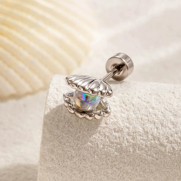 Wholesale Shell Pattern Titanium Steel Electroplated Double Head Screw Ear Bone Nail Cochlear Earrings For Women