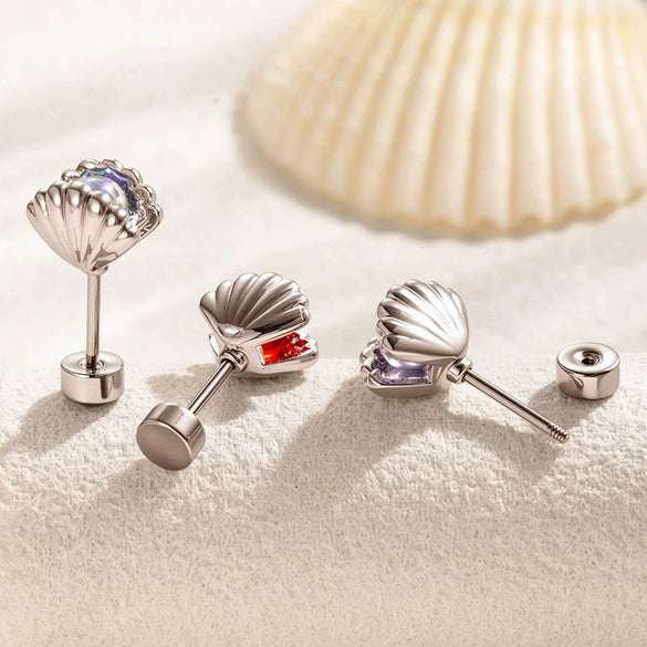 Wholesale Shell Pattern Titanium Steel Electroplated Double Head Screw Ear Bone Nail Cochlear Earrings For Women