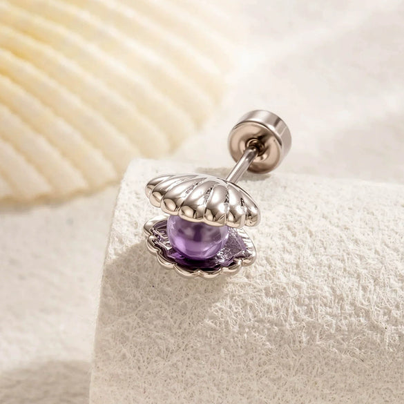 Wholesale Shell Pattern Titanium Steel Electroplated Double Head Screw Ear Bone Nail Cochlear Earrings For Women