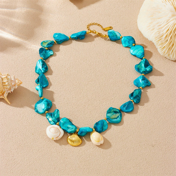 Wholesale Shell Pearl Stainless Steel Jewelry Marine Life Electroplated Women's Pendant Earrings Necklace Bracelet Set