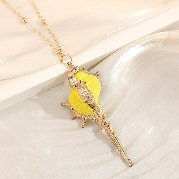 Wholesale Shell Retro Geometric Style Sea Shell Necklace With Ball Chain