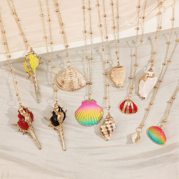 Wholesale Shell Retro Geometric Style Sea Shell Necklace With Ball Chain
