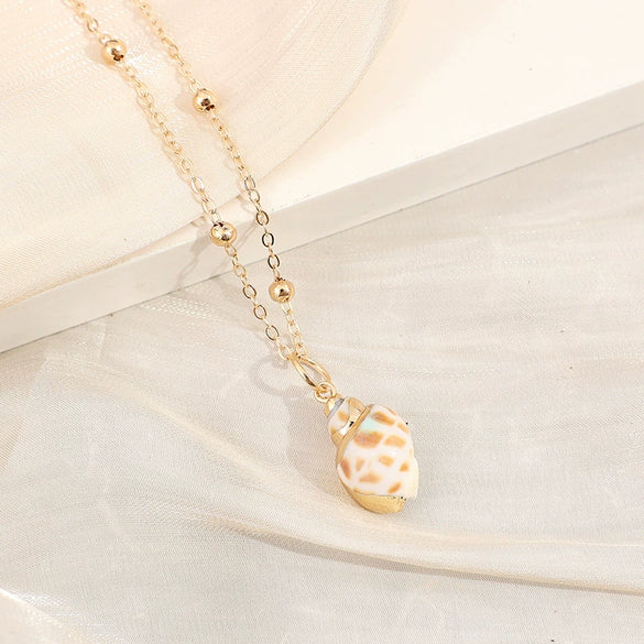 Wholesale Shell Retro Geometric Style Sea Shell Necklace With Ball Chain