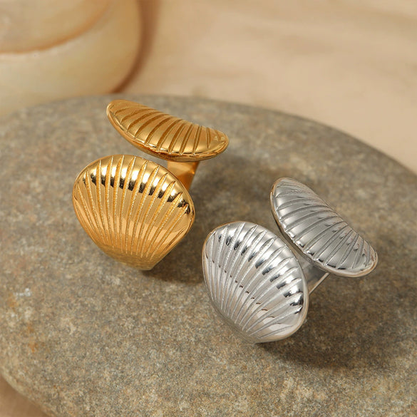Wholesale Shell Shaped Open Ring With Marine Elements And Animal Zodiac Pattern Simple Style Made Of Stainless Steel With Electroplating