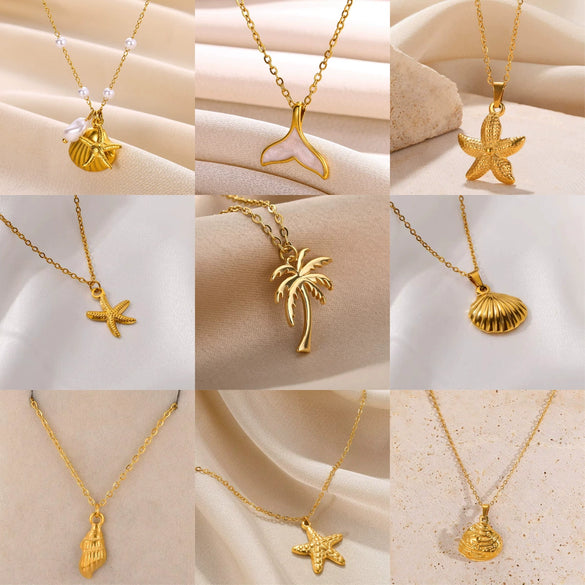 Wholesale Shell Starfish Necklace Stainless Steel With Animal Zodiac Pattern Electroplated