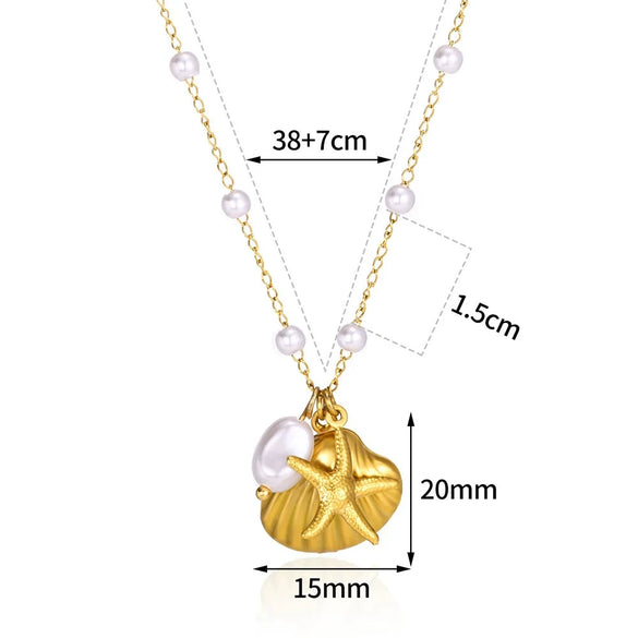 Wholesale Shell Starfish Necklace Stainless Steel With Animal Zodiac Pattern Electroplated