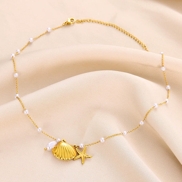 Wholesale Shell Starfish Necklace Stainless Steel With Animal Zodiac Pattern Electroplated