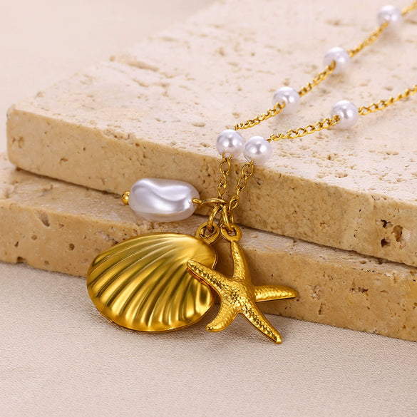 Wholesale Shell Starfish Necklace Stainless Steel With Animal Zodiac Pattern Electroplated