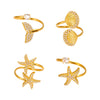 Wholesale Shellshaped 316L Stainless Steel Ring With Star And Geometric Pattern Electroplated For Women