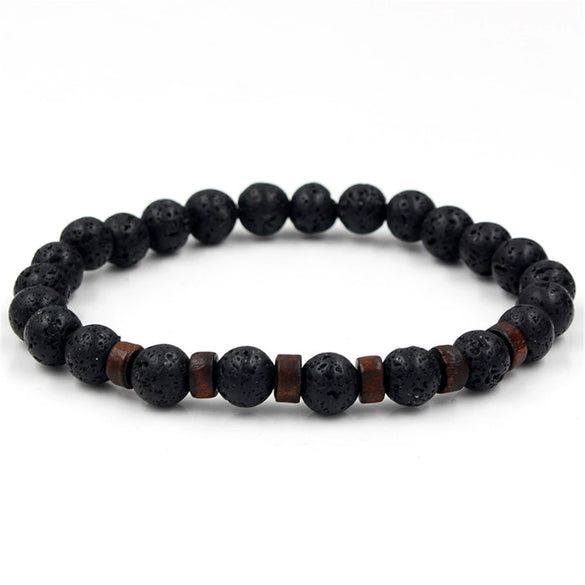 Wholesale Shining Volcanic Stone Black Iron Stone Geometric Handmade Couple Bracelet