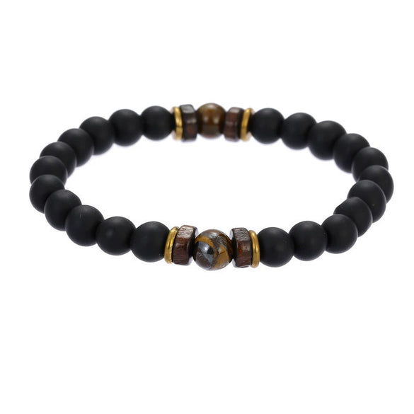 Wholesale Shining Volcanic Stone Black Iron Stone Geometric Handmade Couple Bracelet