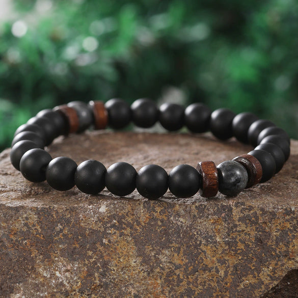 Wholesale Shining Volcanic Stone Black Iron Stone Geometric Handmade Couple Bracelet